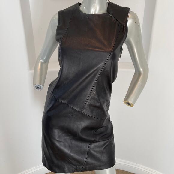 TESS GIBERSON Leather Shift Mini Black Dress Size 0 - Picture 12 of 16